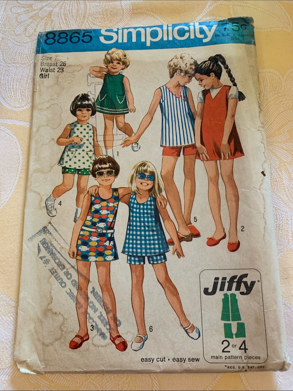 VINTAGE Simplicity Girls' Green Shorts Sewing Pattern - DRESS JUMPER TOP SHORTS